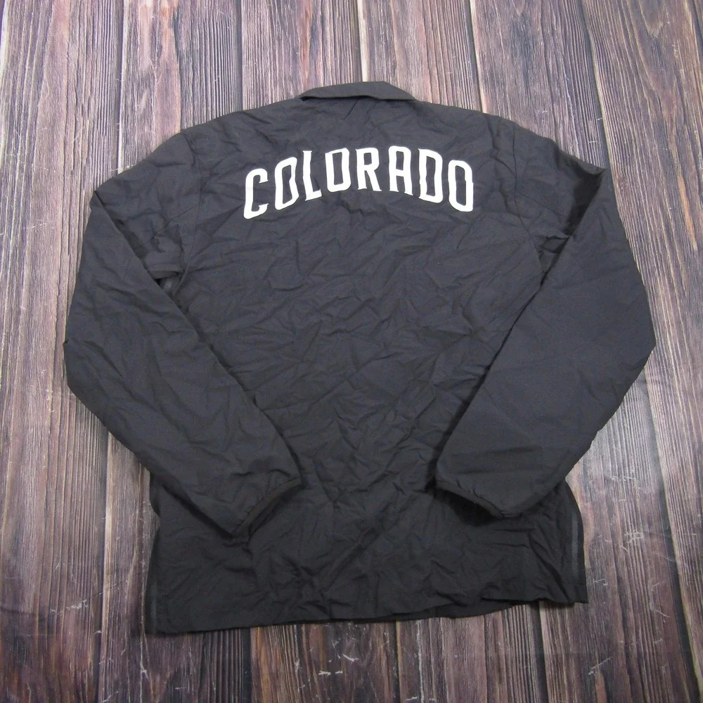 Adidas Colorado Rapids Jacket Mens Small Black Snap Coach Windbreaker Soccer MLS